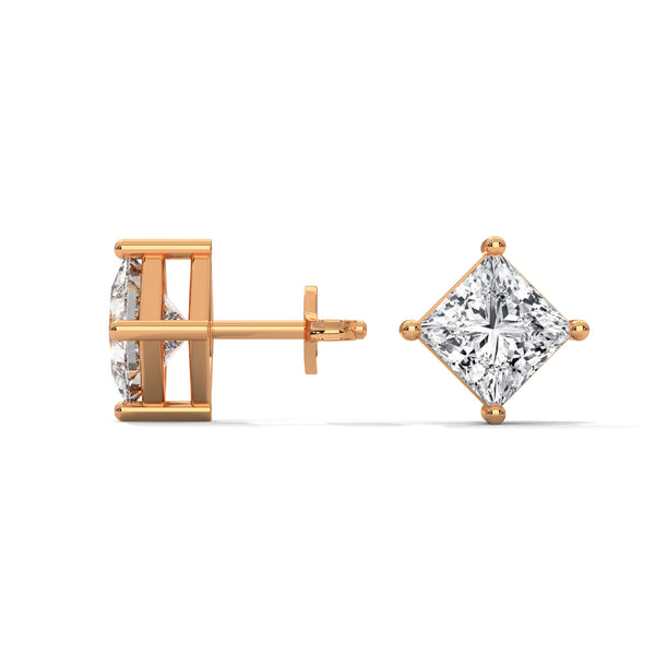 2.50 CT Princess Cut CVD Lab-Grown Diamond Stud Earrings