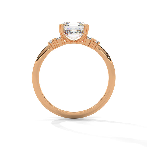 2.31 CT Asscher Cut Lab-Grown Diamond Three-Stone Ring with Emerald Side Stones