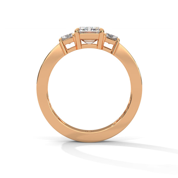 2.95 CT Emerald Cut Lab-Grown Diamond Three-Stone Ring with Trapezoid & Round Accents