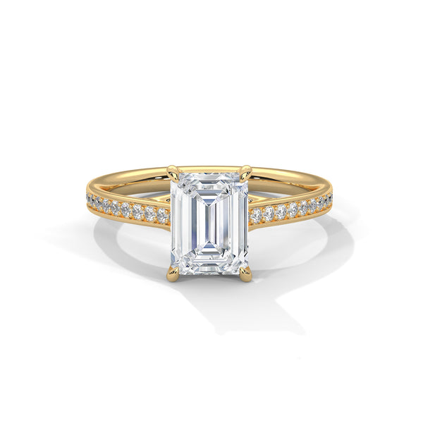 2.21 CT Total Emerald Cut Lab-Grown Diamond Solitaire Ring with Pave Band