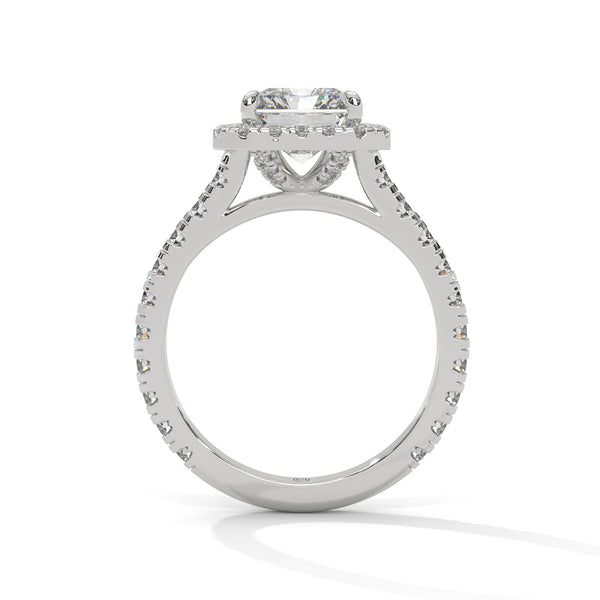 3.33 CT Radiant Cut Halo Lab-Grown Diamond Ring with Round Accent Diamonds