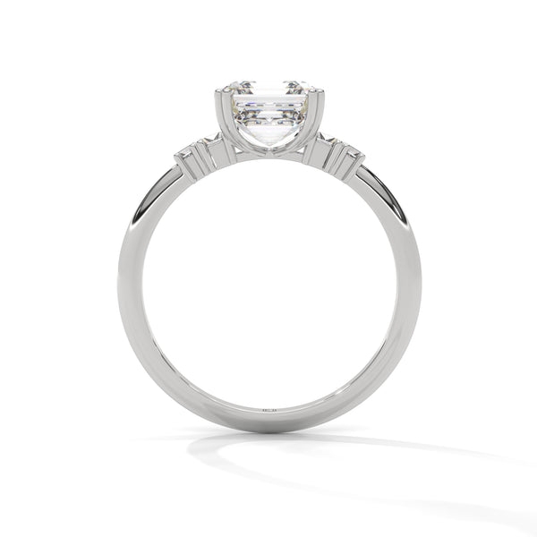 2.31 CT Asscher Cut Lab-Grown Diamond Three-Stone Ring with Emerald Side Stones