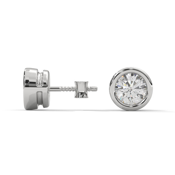 0.50 CT Round Bezel-Set CVD Lab-Grown Diamond Stud Earrings