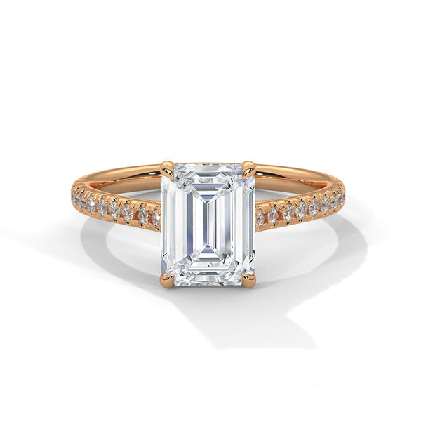 1.97 CT Emerald Cut Lab-Grown Diamond Pave Engagement Ring
