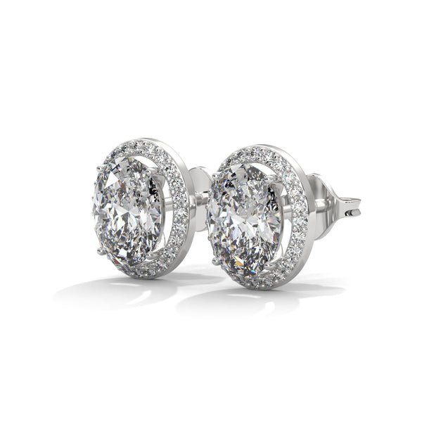 2.24 CT Oval Cut Halo CVD Lab-Grown Diamond Stud Earrings