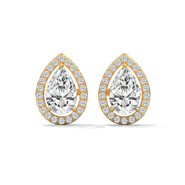 1.88 CT Pear Shape Halo CVD Lab-Grown Diamond Stud Earrings