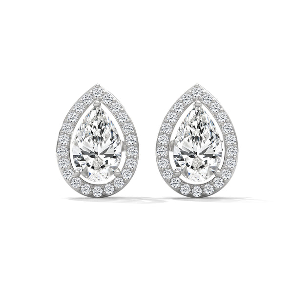 1.88 CT Pear Shape Halo CVD Lab-Grown Diamond Stud Earrings