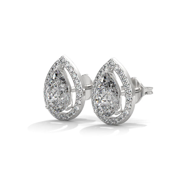 1.88 CT Pear Shape Halo CVD Lab-Grown Diamond Stud Earrings