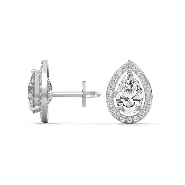 1.88 CT Pear Shape Halo CVD Lab-Grown Diamond Stud Earrings