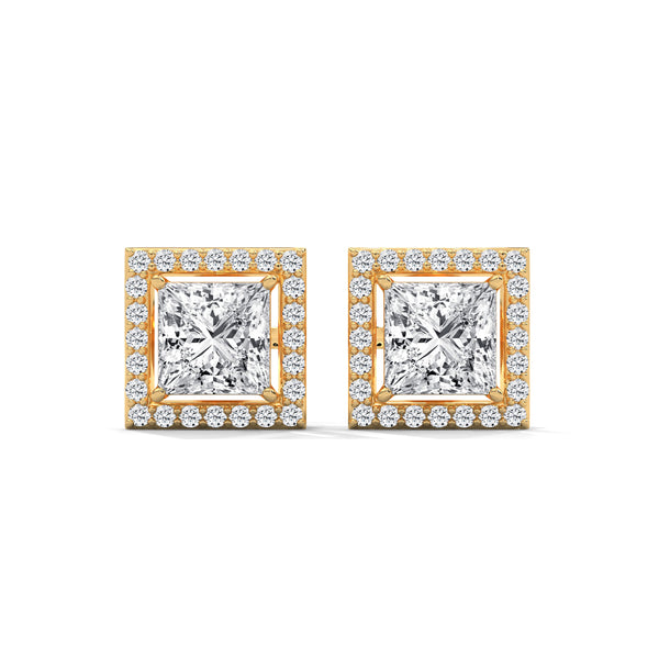 2.29 CT Princess Cut Halo CVD Lab-Grown Diamond Stud Earrings