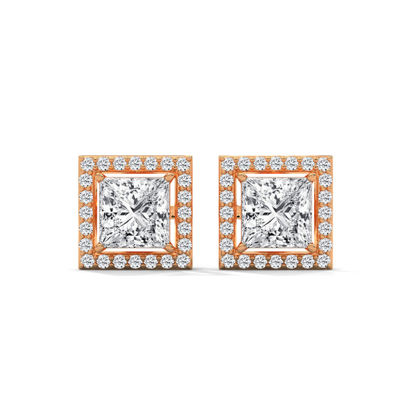 2.29 CT Princess Cut Halo CVD Lab-Grown Diamond Stud Earrings