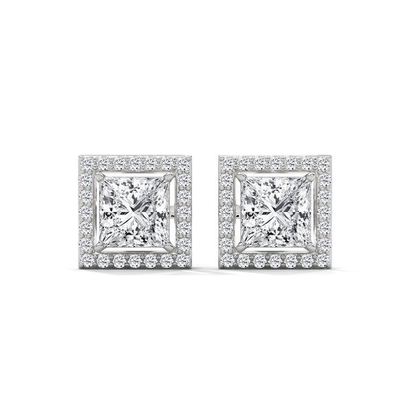 2.29 CT Princess Cut Halo CVD Lab-Grown Diamond Stud Earrings