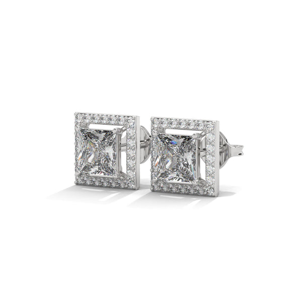 2.29 CT Princess Cut Halo CVD Lab-Grown Diamond Stud Earrings