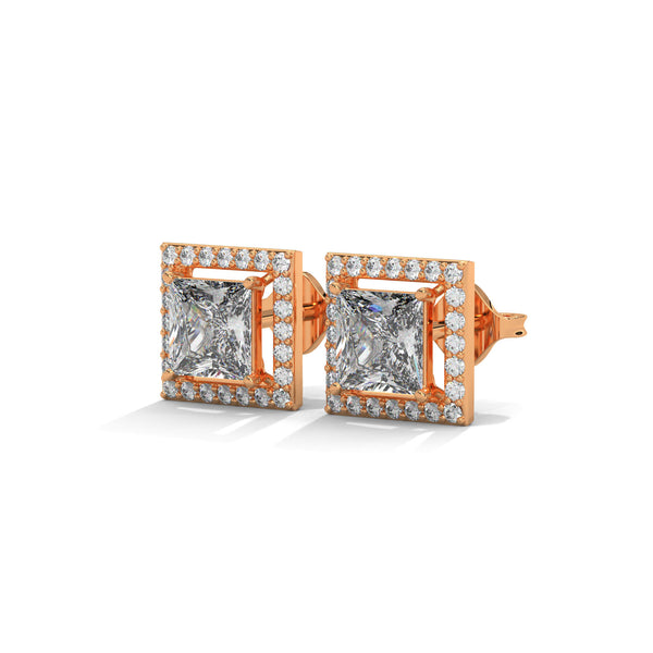2.29 CT Princess Cut Halo CVD Lab-Grown Diamond Stud Earrings