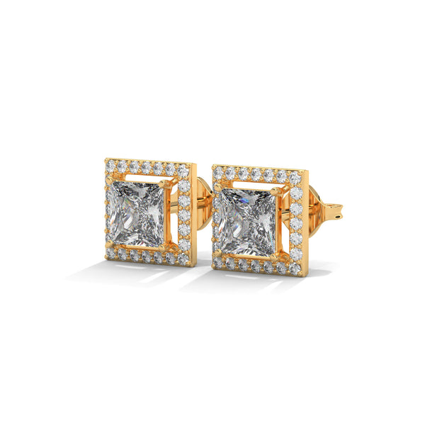 2.29 CT Princess Cut Halo CVD Lab-Grown Diamond Stud Earrings