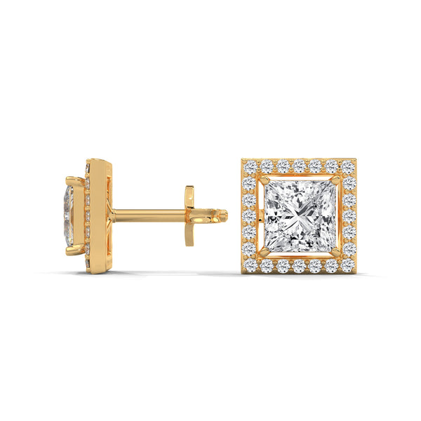 2.29 CT Princess Cut Halo CVD Lab-Grown Diamond Stud Earrings