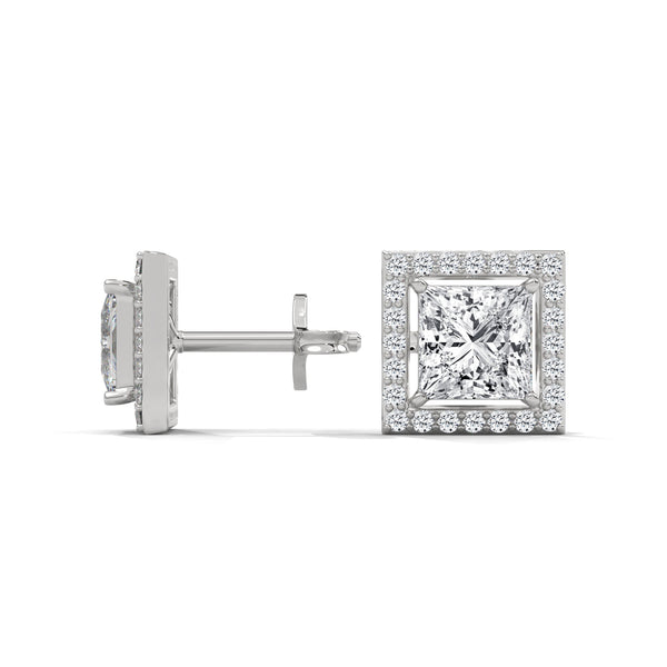 2.29 CT Princess Cut Halo CVD Lab-Grown Diamond Stud Earrings