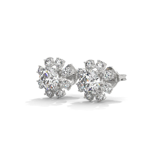 1.40 CT Round Brilliant Floral Halo CVD Lab-Grown Diamond Stud Earrings
