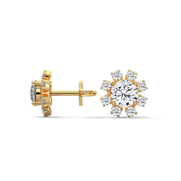 1.40 CT Round Brilliant Floral Halo CVD Lab-Grown Diamond Stud Earrings