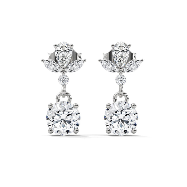 1.36 CT Multi-Shape Floral Drop CVD Lab-Grown Diamond Earrings