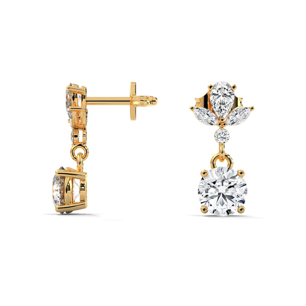 1.36 CT Multi-Shape Floral Drop CVD Lab-Grown Diamond Earrings