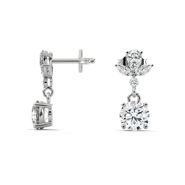 1.36 CT Multi-Shape Floral Drop CVD Lab-Grown Diamond Earrings