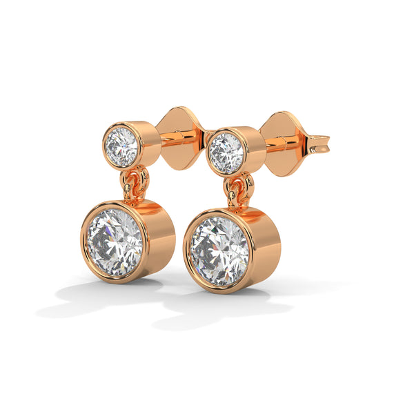 1.16 CT Round Bezel-Set Drop CVD Lab-Grown Diamond Earrings