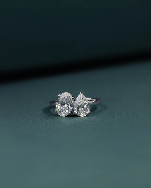 2.74 CT Pear & Oval Lab-Grown Diamond Two Stone Ring