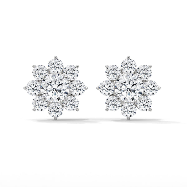 2.92 CT Round Floral Cluster CVD Lab-Grown Diamond Earrings