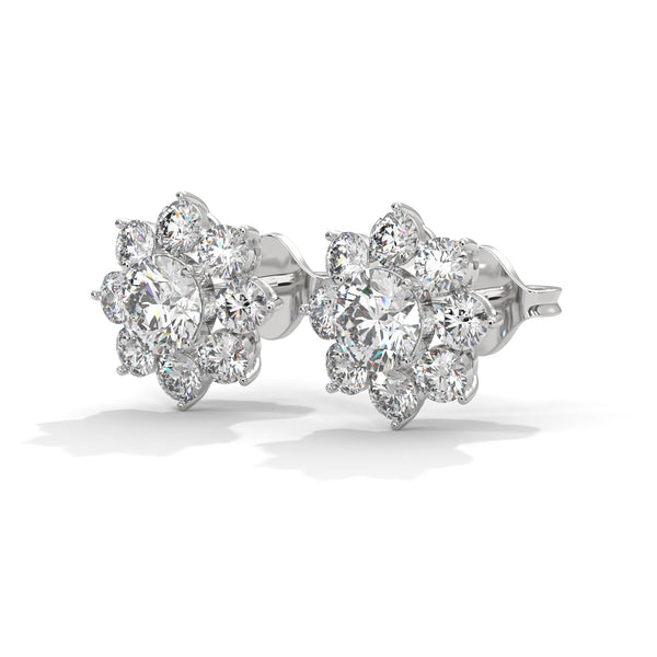2.92 CT Round Floral Cluster CVD Lab-Grown Diamond Earrings