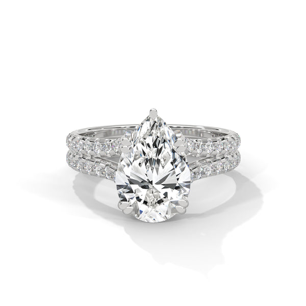 3.77 CT Pear Cut Lab-Grown Diamond Split Shank Pavé Engagement Ring