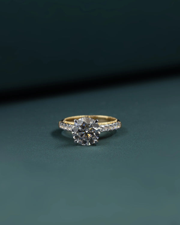 2.12 Carat Round Brilliant CVD Lab-Grown Diamond Pavé Solitaire Ring