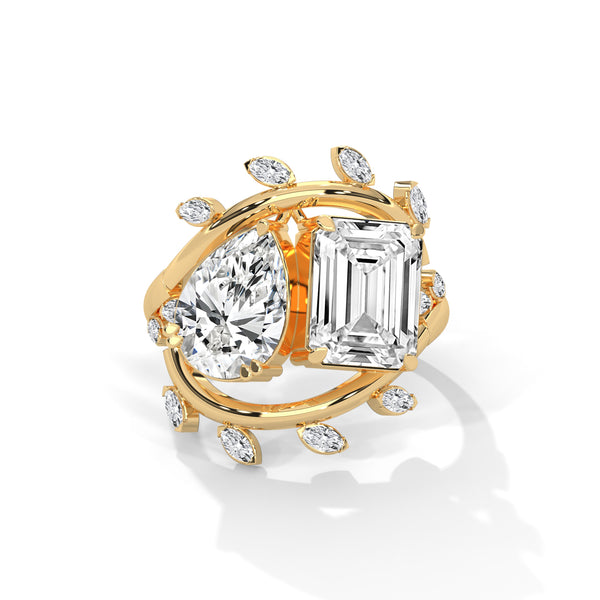 7.30 CT Pear & Emerald Cut Lab-Grown Diamond Designer Ring with Marquise Accents