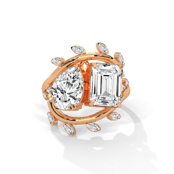 7.30 CT Pear & Emerald Cut Lab-Grown Diamond Designer Ring with Marquise Accents