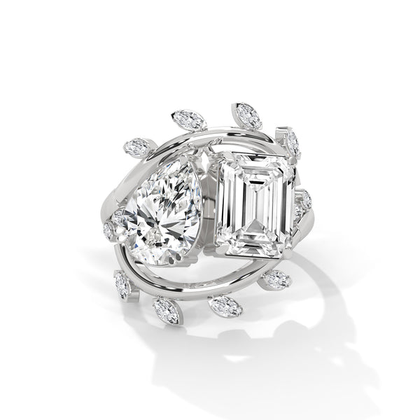 7.30 CT Pear & Emerald Cut Lab-Grown Diamond Designer Ring with Marquise Accents