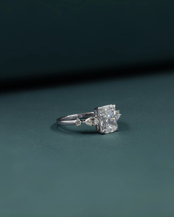 2.37 CTW Radiant Cut & Pear Side Stone Lab-Grown Diamond Three Stone Ring