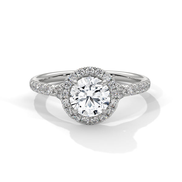 1.44 CT Round Cut Lab-Grown Diamond Halo Engagement Ring with Pavé Band