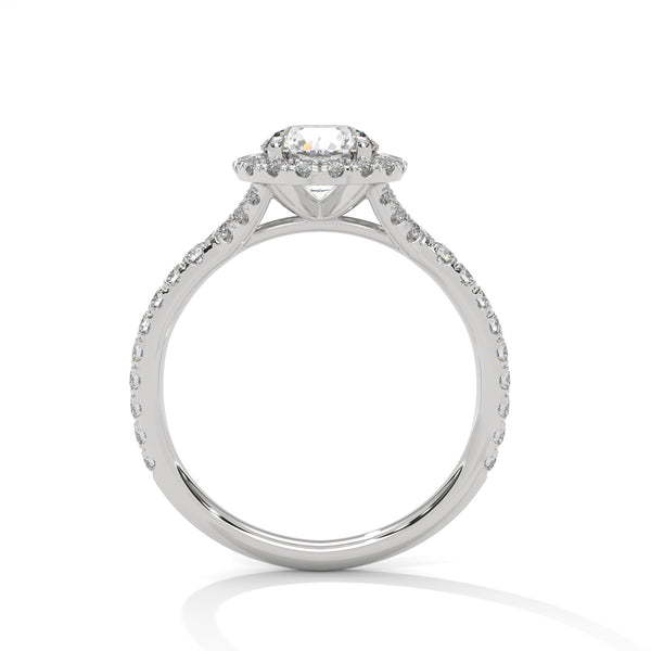 1.44 CT Round Cut Lab-Grown Diamond Halo Engagement Ring with Pavé Band