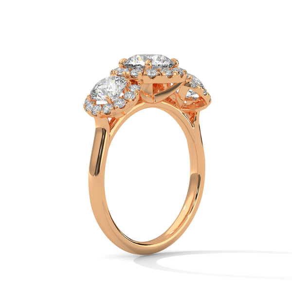 2.53 CT Round Cut Lab-Grown Diamond Three Stone Halo Ring with Pavé Accents