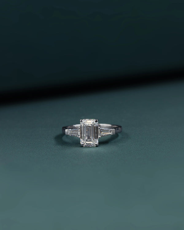 2.35 CTW Emerald Cut CVD Lab-Grown Diamond Three Stone Engagement Ring