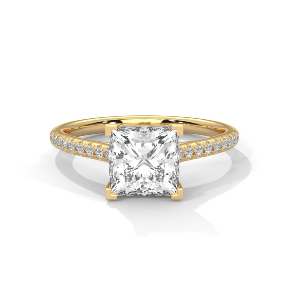 2.22 CT Princess Cut Lab-Grown Diamond Solitaire Ring with Pavé Band