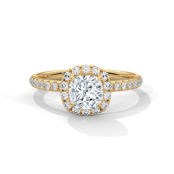 1.41 CT Cushion Cut Lab-Grown Diamond Halo Ring with Pavé Band