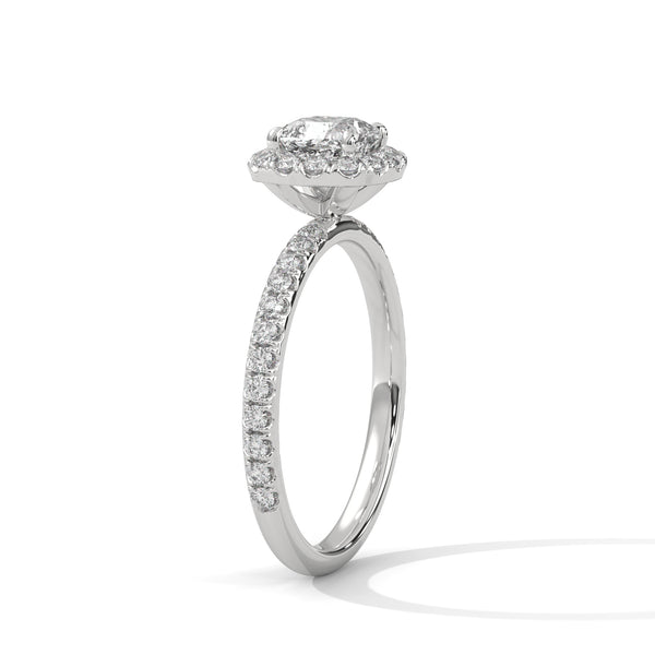 1.41 CT Cushion Cut Lab-Grown Diamond Halo Ring with Pavé Band