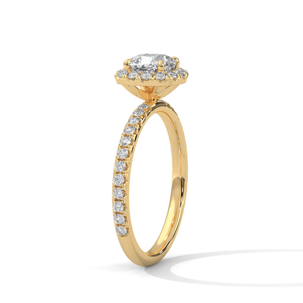 1.41 CT Cushion Cut Lab-Grown Diamond Halo Ring with Pavé Band