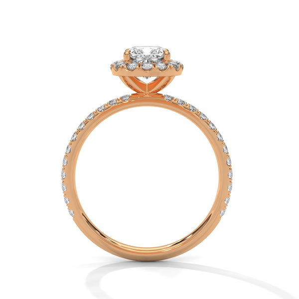1.41 CT Cushion Cut Lab-Grown Diamond Halo Ring with Pavé Band
