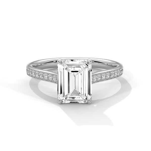 2.24 CT Emerald Cut Lab-Grown Diamond Solitaire Ring with Pavé Band