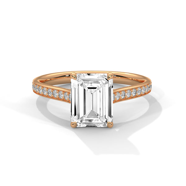 2.24 CT Emerald Cut Lab-Grown Diamond Solitaire Ring with Pavé Band