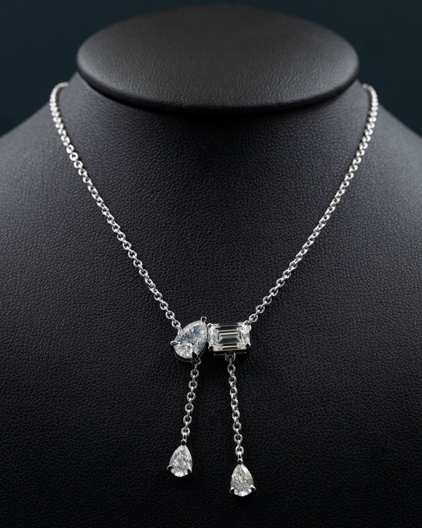 3.89 CTW Pear & Emerald Cut Lab-Grown Diamond Drop Necklace