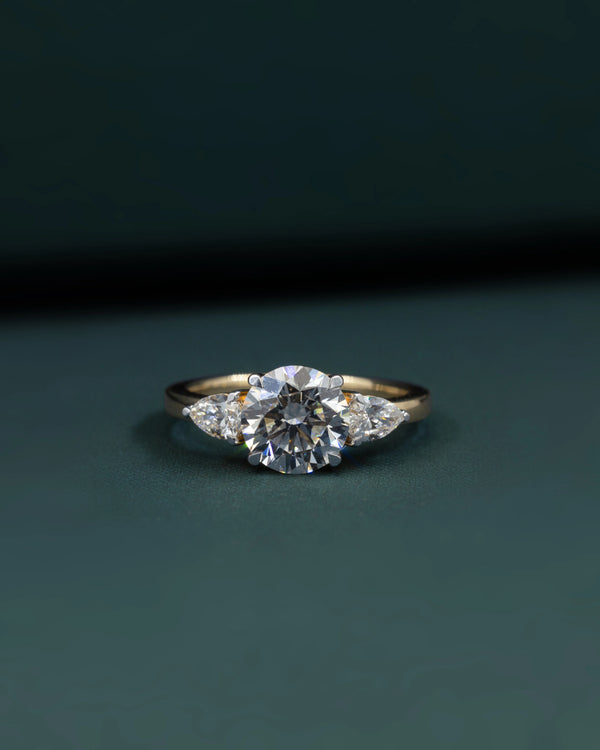 2.45 CT Round & Pear Cut CVD Lab-Grown Diamond Three Stone Ring