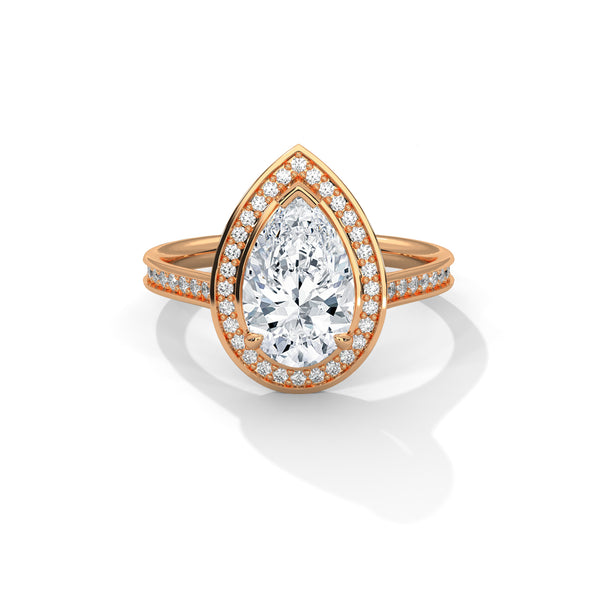 2.34 CT Total Pear Cut Lab-Grown Diamond Halo Ring with Pave Band